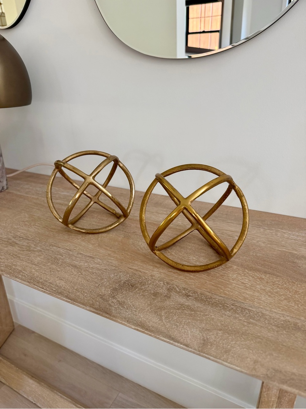 Gold Metal Sphere Decorative Sculptures - Set of 2